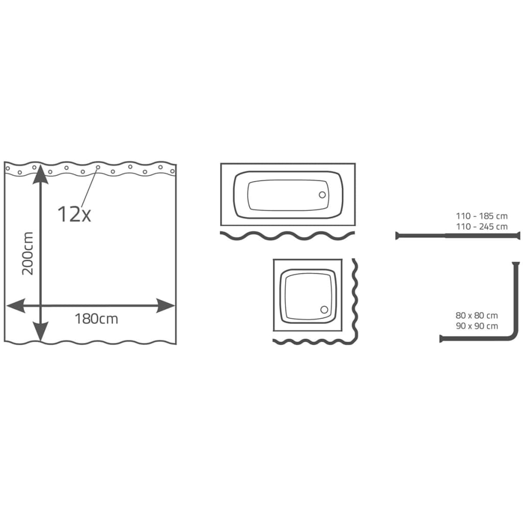 RIDDER Duschdraperi Brilliant 180x200 cm