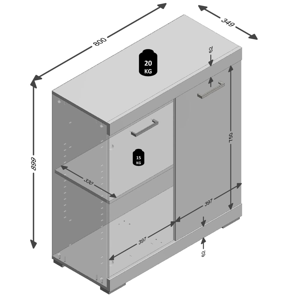 FMD Byrå med 2 luckor 80x34,9x89,9 cm ek