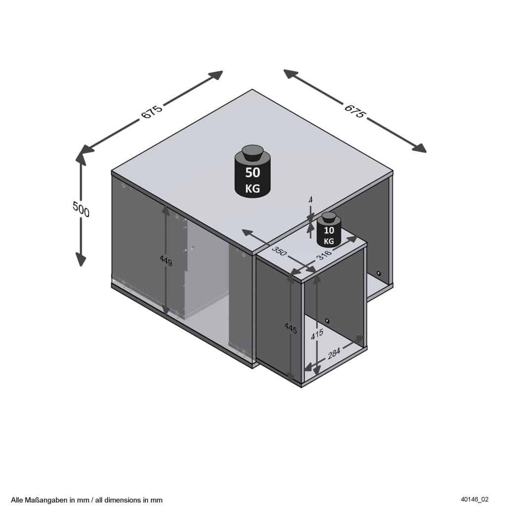 FMD Soffbord med 2 sidobord 67,5x67,5x50 cm vit och betong