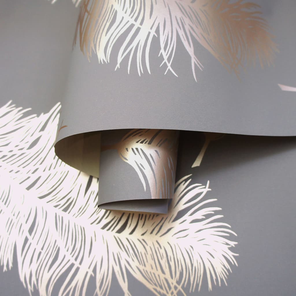 DUTCH WALLCOVERINGS Tapet Fawning Feather grå och roséguld