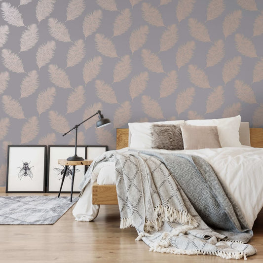 DUTCH WALLCOVERINGS Tapet Fawning Feather grå och roséguld