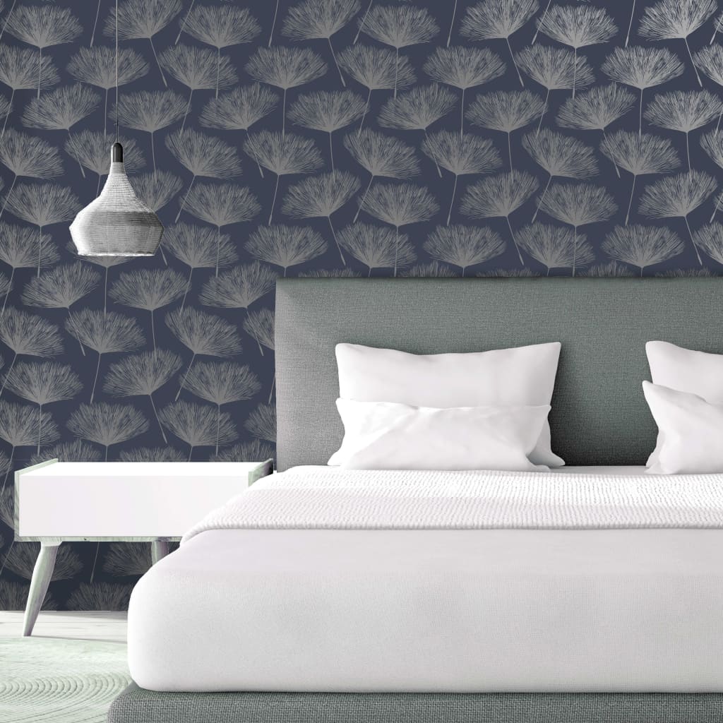 DUTCH WALLCOVERINGS Tapet Fleur marinblå och grå