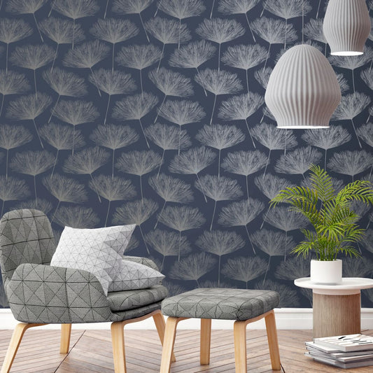 DUTCH WALLCOVERINGS Tapet Fleur marinblå och grå