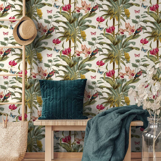 DUTCH WALLCOVERINGS Tapet tropisk palm grön och