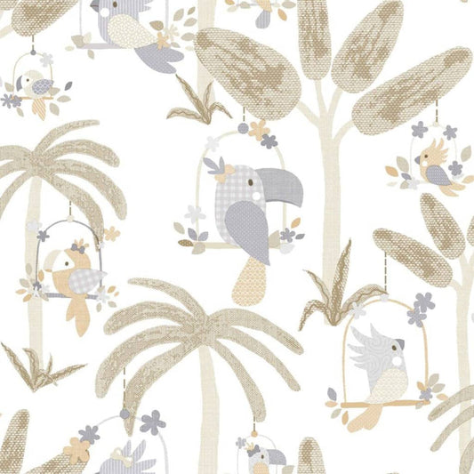 Noordwand Tapet Mondo baby Animals Birds Trees  och beige