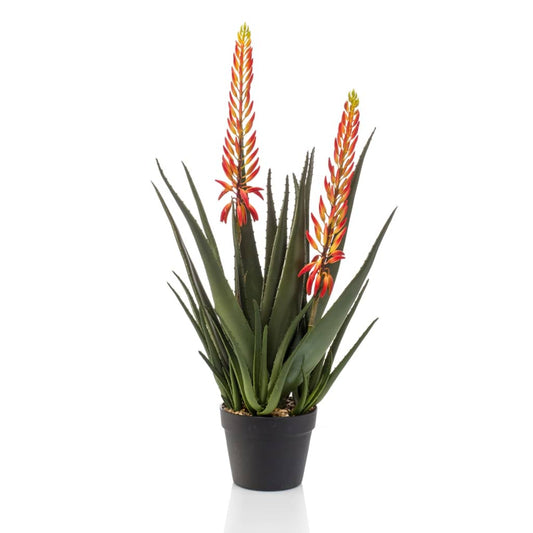 Emerald Konstväxt Aloe i kruka med 2 blommor 80 cm