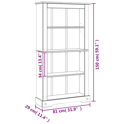 Bokhylla i mexikansk Coronastil med 4 hyllor furu 81x29x150 cm