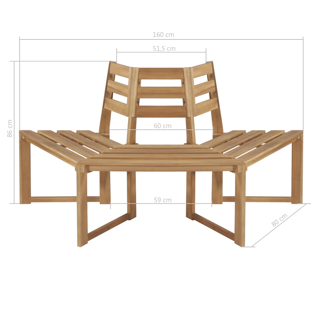 Trädbänk halv hexagon 160 cm massivt akaciaträ