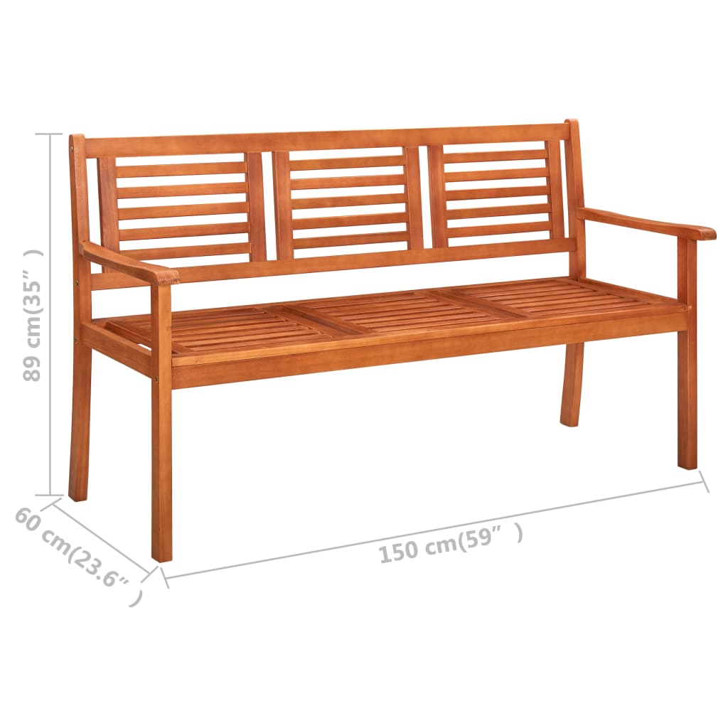 Trädgårdsbänk 3-sits 150 cm massivt eukalyptusträ