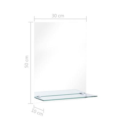 Väggspegel med hylla 30x50 cm härdat glas