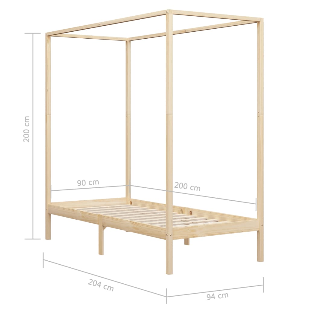 Sängram himmelsäng mörkbrun massiv furu 90x200 cm