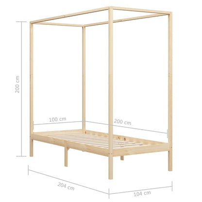 Sängram himmelsäng honungsbrun massiv furu 100x200 cm