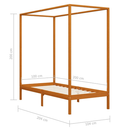 Sängram himmelsäng honungsbrun massiv furu 100x200 cm