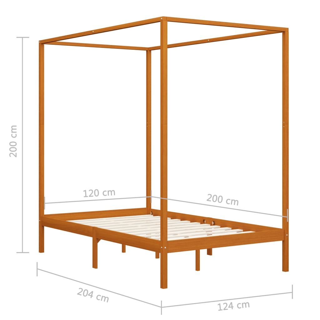 Sängram himmelsäng honungsbrun massiv furu 120x200 cm