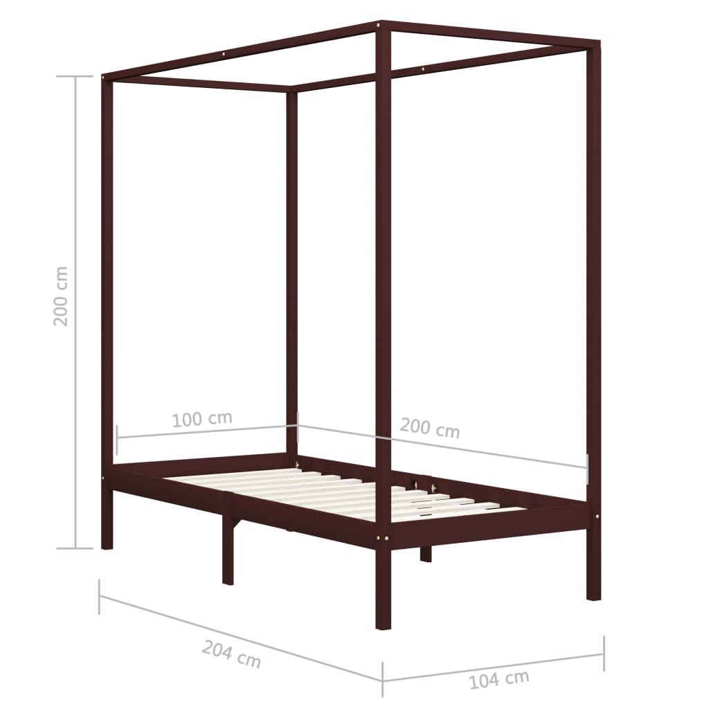 Sängram himmelsäng honungsbrun massiv furu 100x200 cm