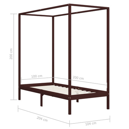 Sängram himmelsäng honungsbrun massiv furu 100x200 cm