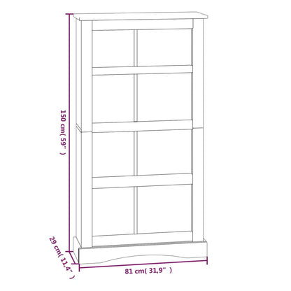 Bokhylla i mexikansk Coronastil med 4 hyllor furu 81x29x150 cm