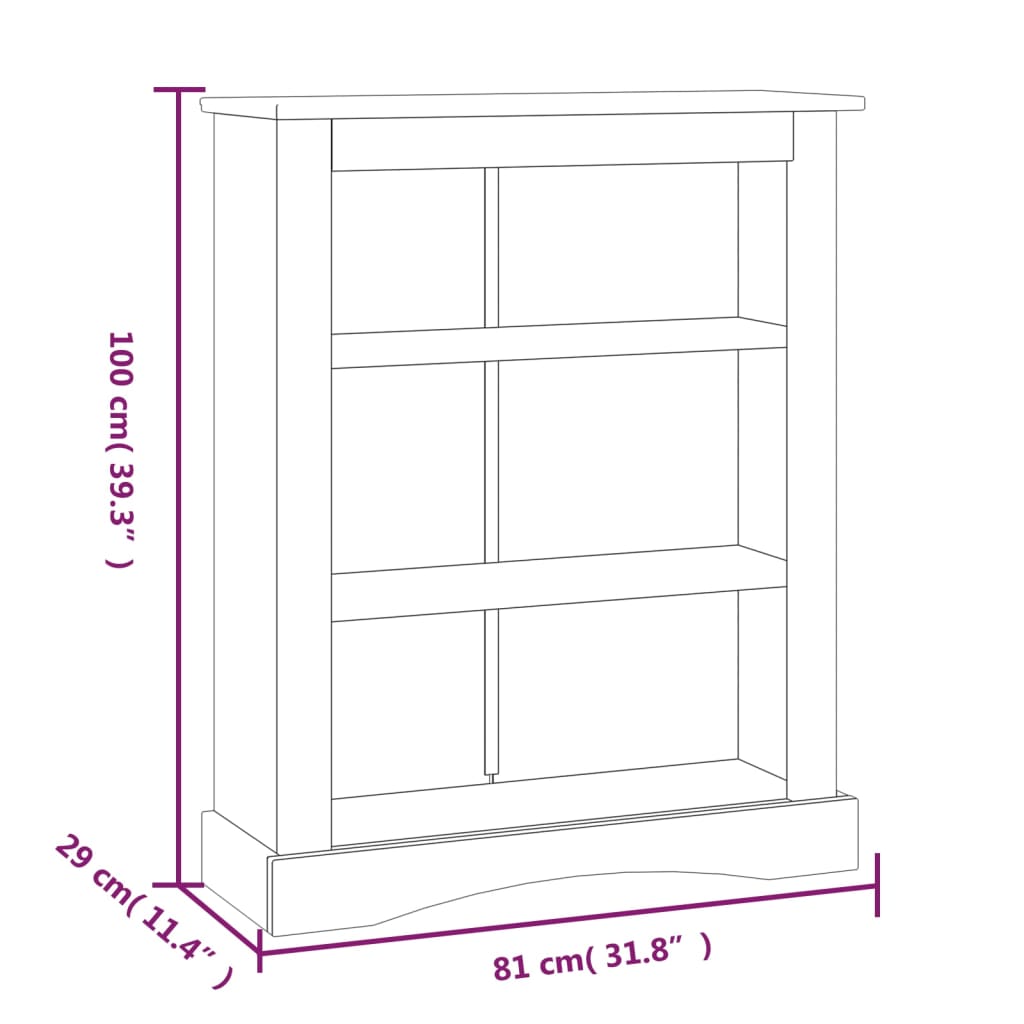 Bokhylla i mexikansk Coronastil med 3 hyllor furu 81x29x100 cm