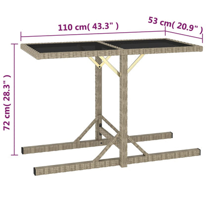 Trädgårdsbord  110x53x72 cm glas och konstrotting