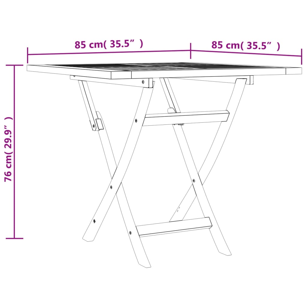 Hopfällbart trädgårdsbord 85x85x76 cm massiv teak