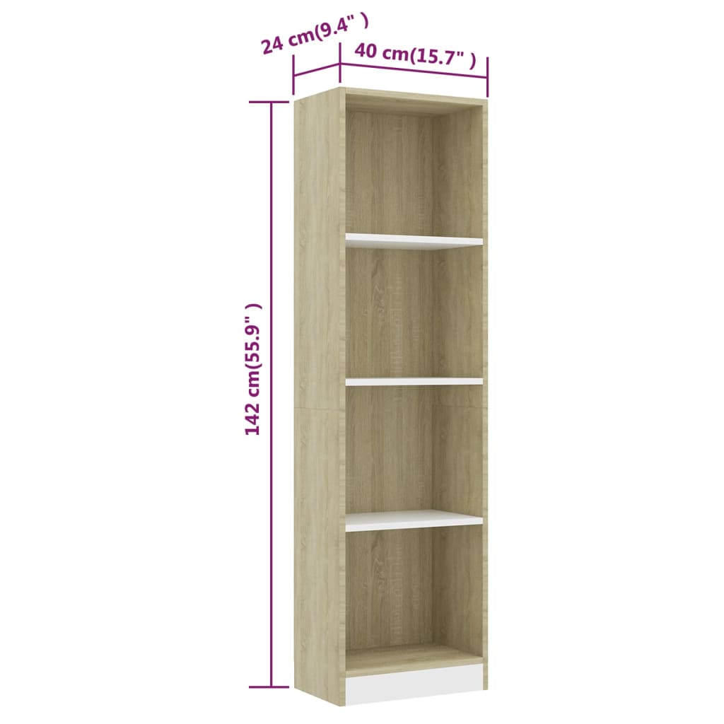 Bokhylla 4 hyllor sonoma-ek 40x24x142 cm konstruerat trä