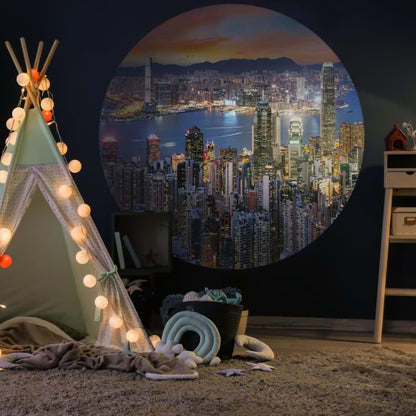 WallArt Tapet cirkelformad Skyline by Night 142,5 cm