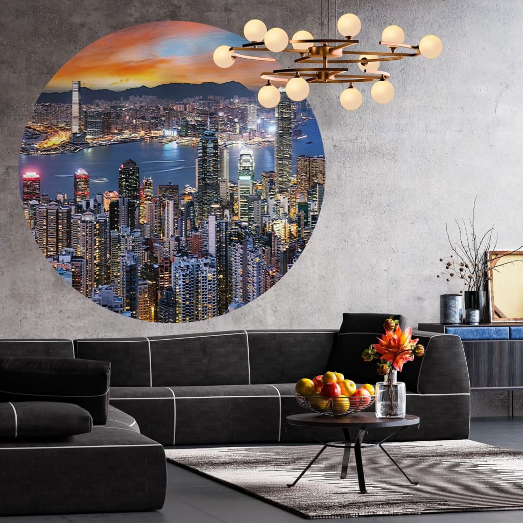 WallArt Tapet cirkelformad Skyline by Night 142,5 cm