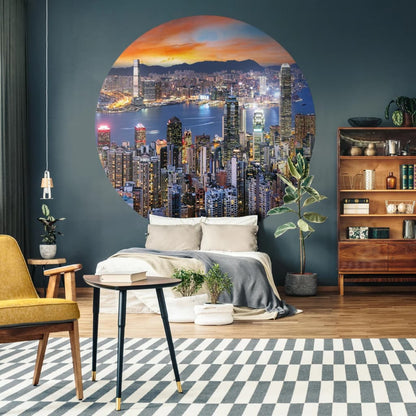 WallArt Tapet cirkelformad Skyline by Night 142,5 cm