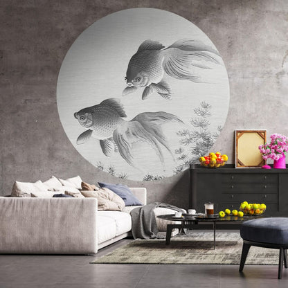 WallArt Tapet cirkelformad Two Goldfish 190 cm