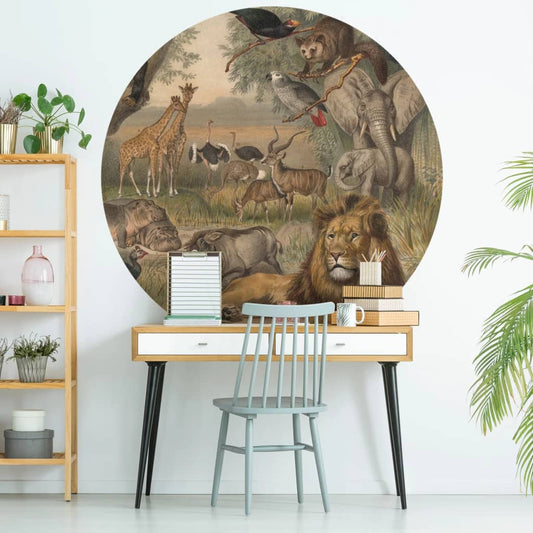 WallArt Tapet cirkelformad Animals of Africa 190 cm