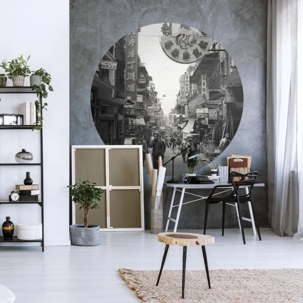 WallArt Tapet cirkelformad Hong Kong the Old Days 142,5 cm