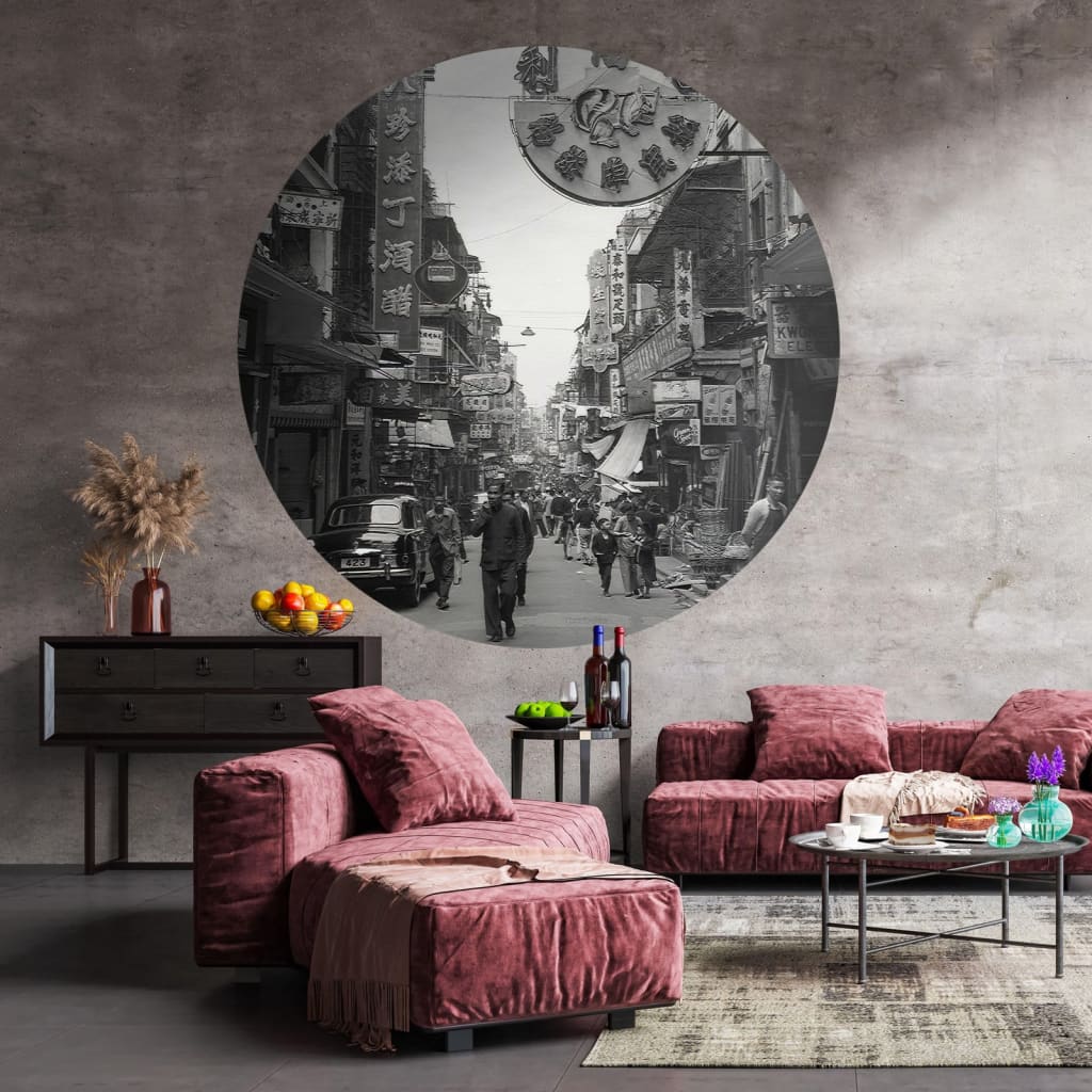 WallArt Tapet cirkelformad Hong Kong the Old Days 142,5 cm