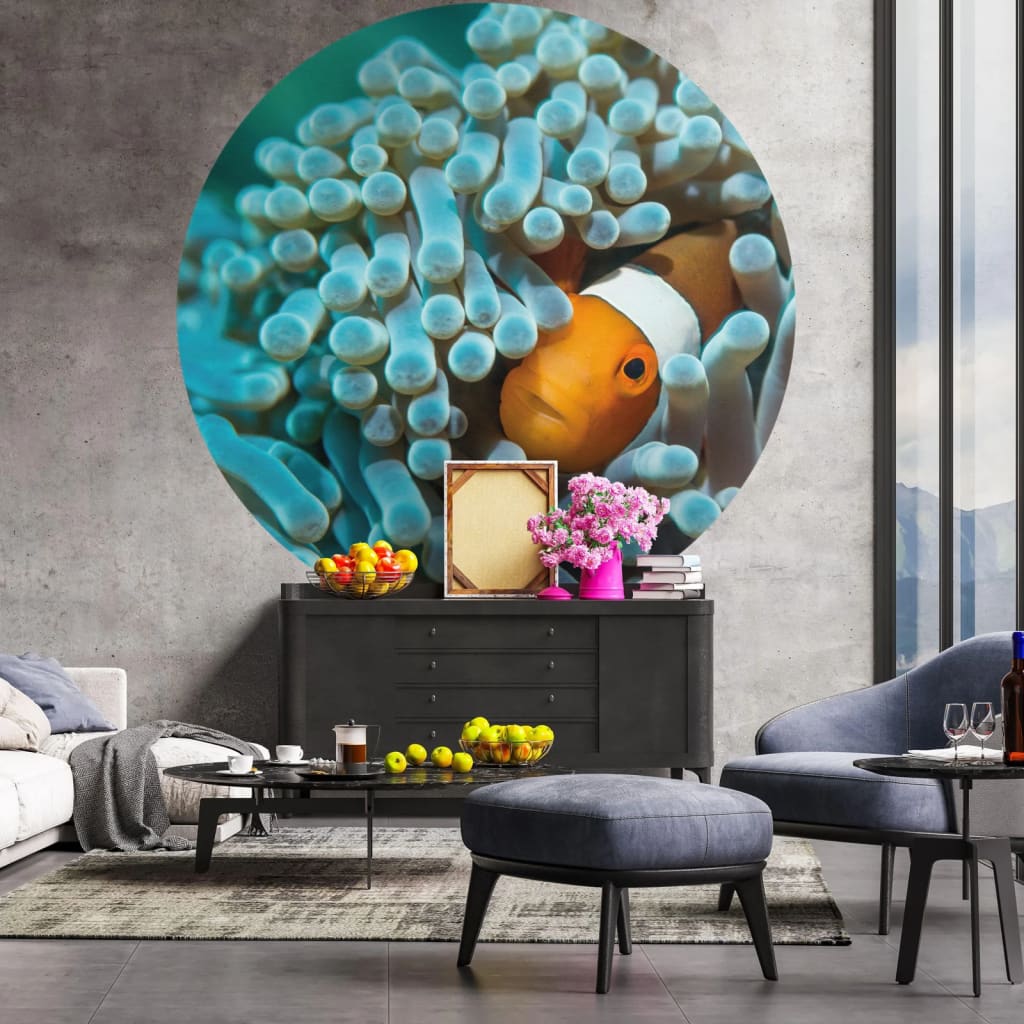 WallArt Tapet cirkelformad Nemo the Anemonefish 142,5 cm