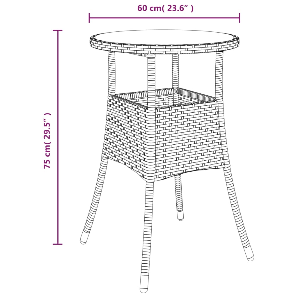 Utebord Ø60x75 cm Härdat glas och konstrotting