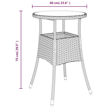 Utebord Ø60x75 cm Härdat glas och konstrotting