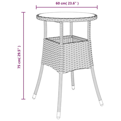 Utebord Ø60x75 cm Härdat glas och konstrotting