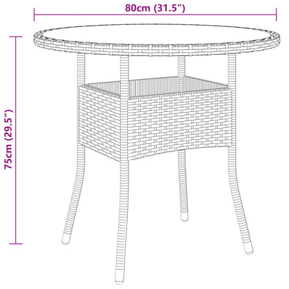 Utebord Ø60x75 cm Härdat glas och konstrotting