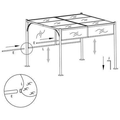 Pergola med infällbart tak 3x3 m  180 g/m²