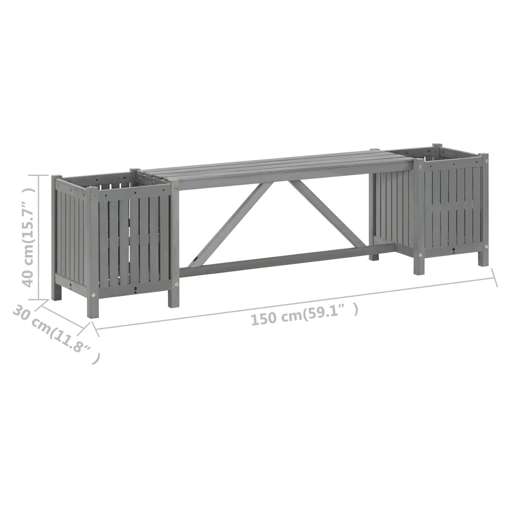 Trädgårdsbänk med 2 odlingslådor 150 cm massivt akaciaträ