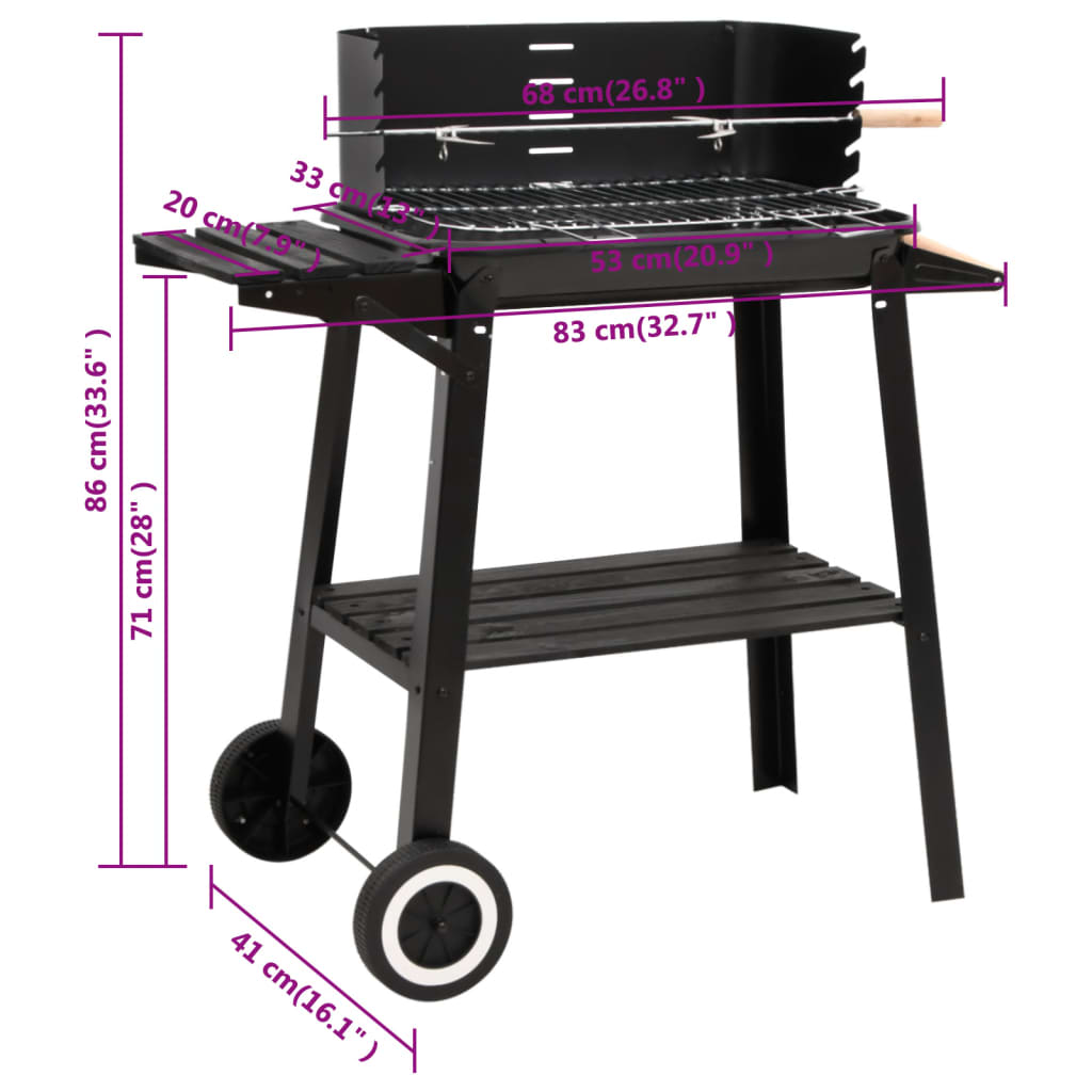 Kolgrill med hjul  stål