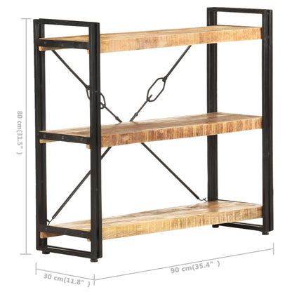 Bokhylla med 3 hyllplan 60x30x80 cm massivt mangoträ