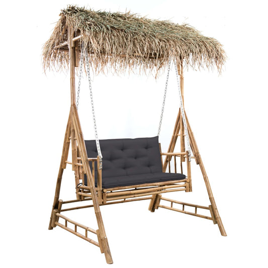 2-sits hammock med palmblad och dynor bambu 202 cm