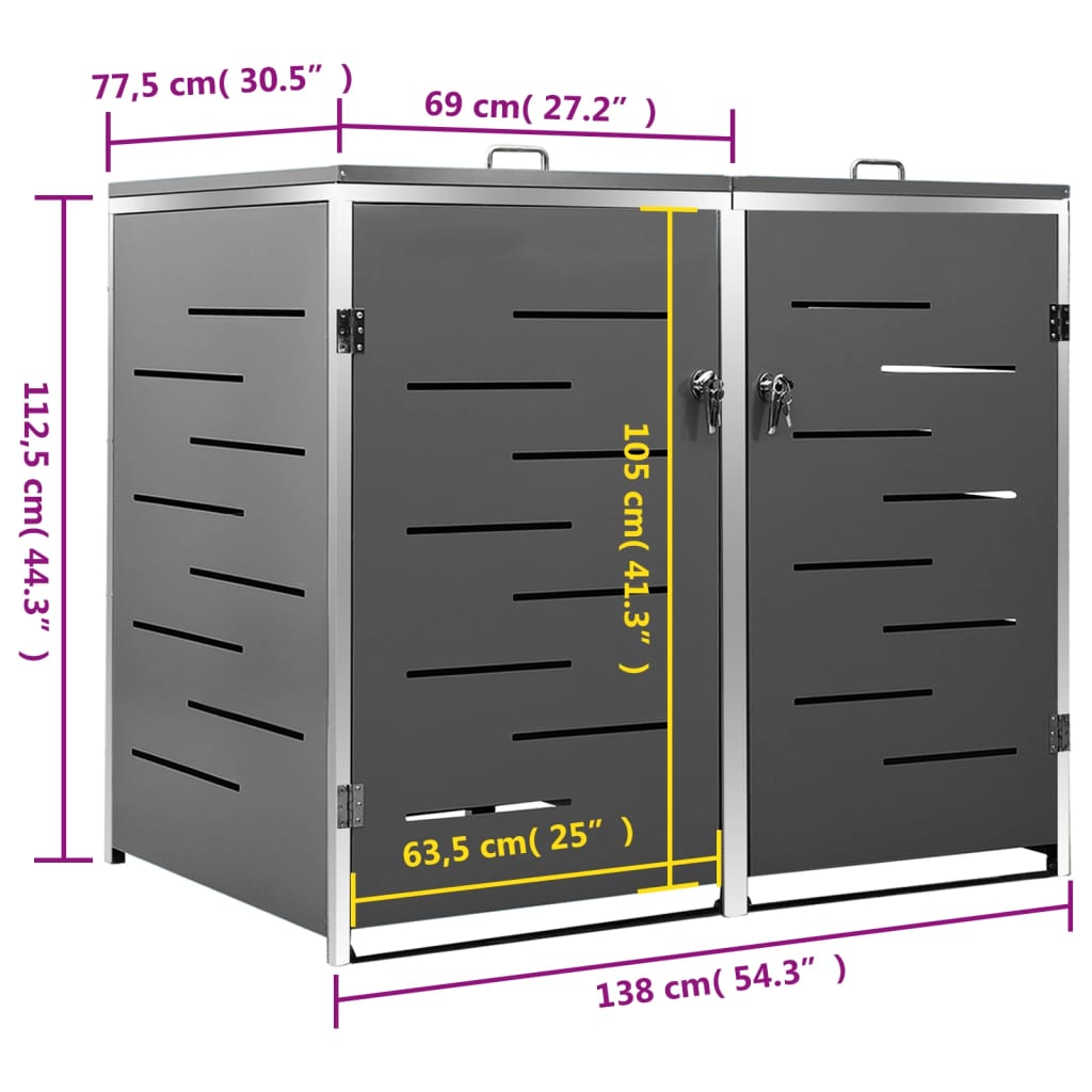 Skjul till fyra sopkärl 276,5x77,5x112,5 cm rostfritt stål