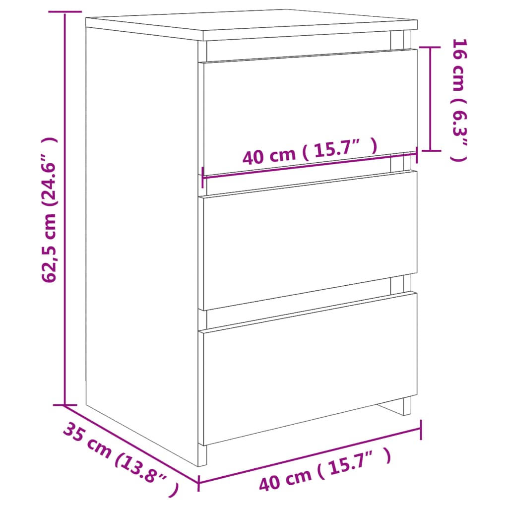 Sängbord 2 st sonoma-ek 40x35x62,5 cm konstruerat trä