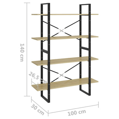 Bokhylla 4 hyllplan sonoma-ek 100x30x140 cm spånskiva