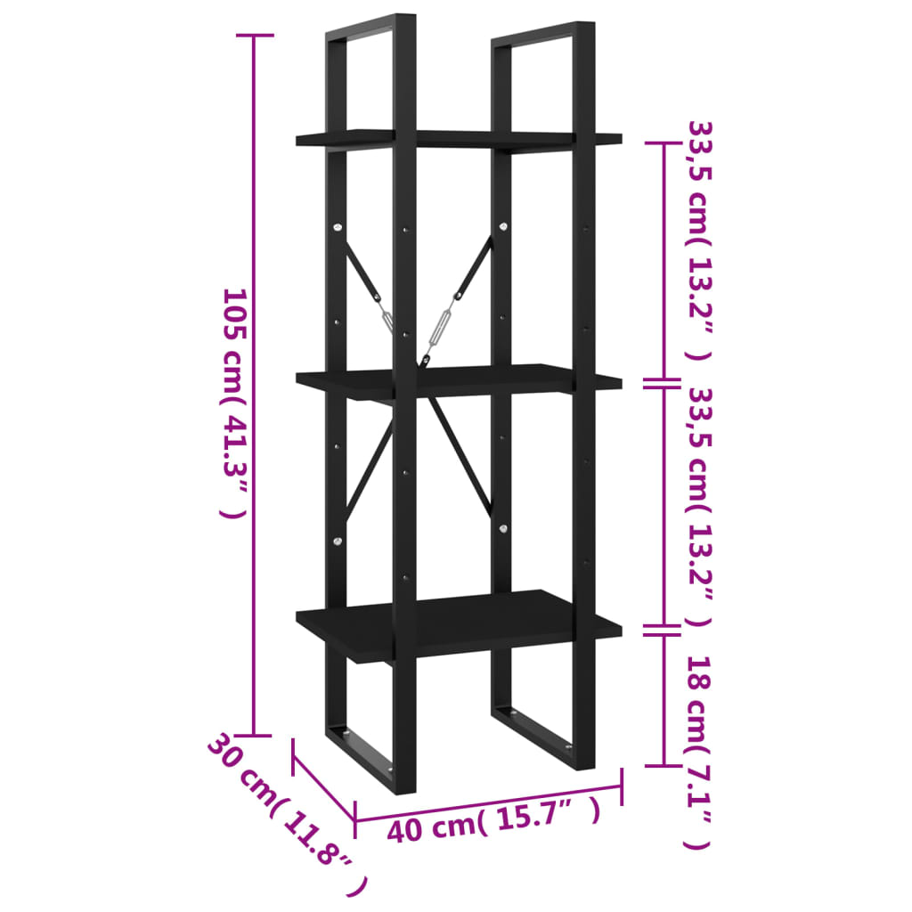 Bokhylla 3 hyllplan sonoma-ek 40x30x105 cm spånskiva