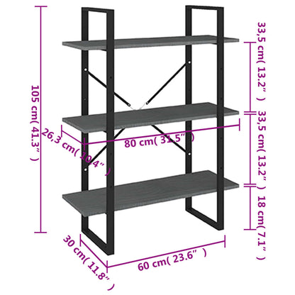 Bokhylla 3 hyllplan 80x30x105 cm massiv furu