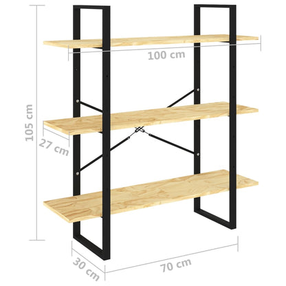 Bokhylla 3 hyllplan 80x30x105 cm massiv furu