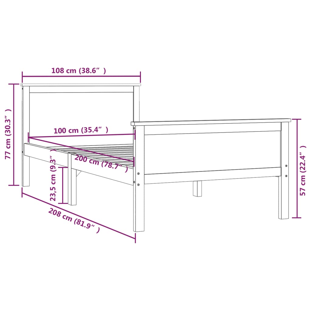 Sängram honungsbrun massiv furu 100x200 cm - Möbelfabriken