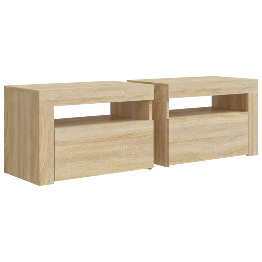 Sängbord 2 st med LED-belysning Sonoma ek 60x35x40 cm